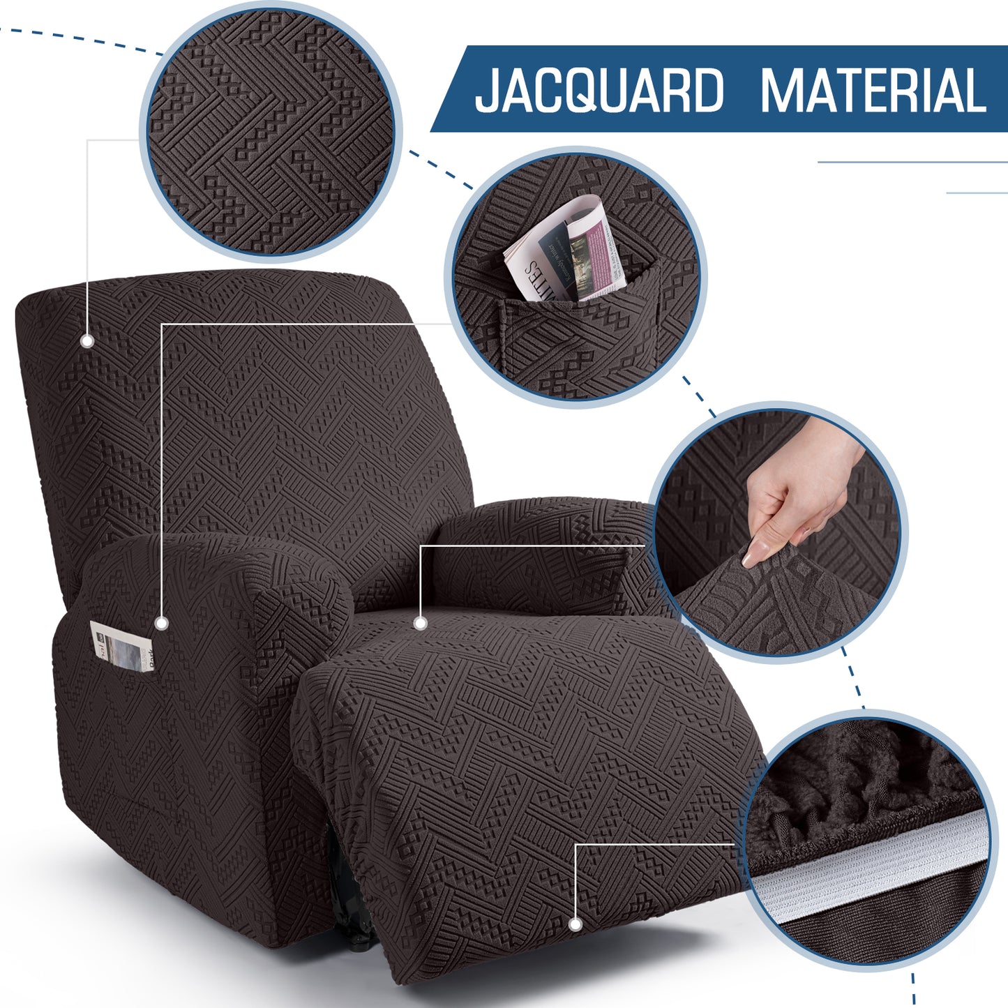 TAOCOCO Recliner Chair Cover, Stretch Sofa Cover 1 Seater With Arm Rest, Couch Cover Soft, Machine Washable Recliner Sofa Protector (Chocolate, 1 seater plus)