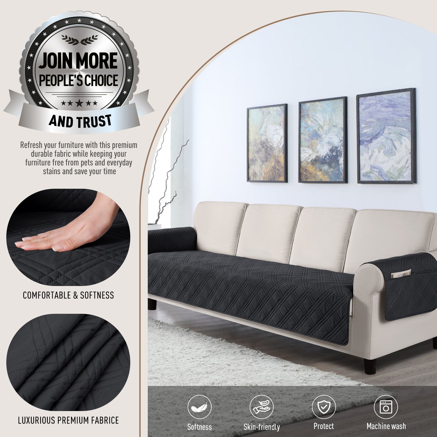 TAOCOCO 100% Waterproof 3-Seater Pet Couch Cover with Non-Slip Backing-78.7inch