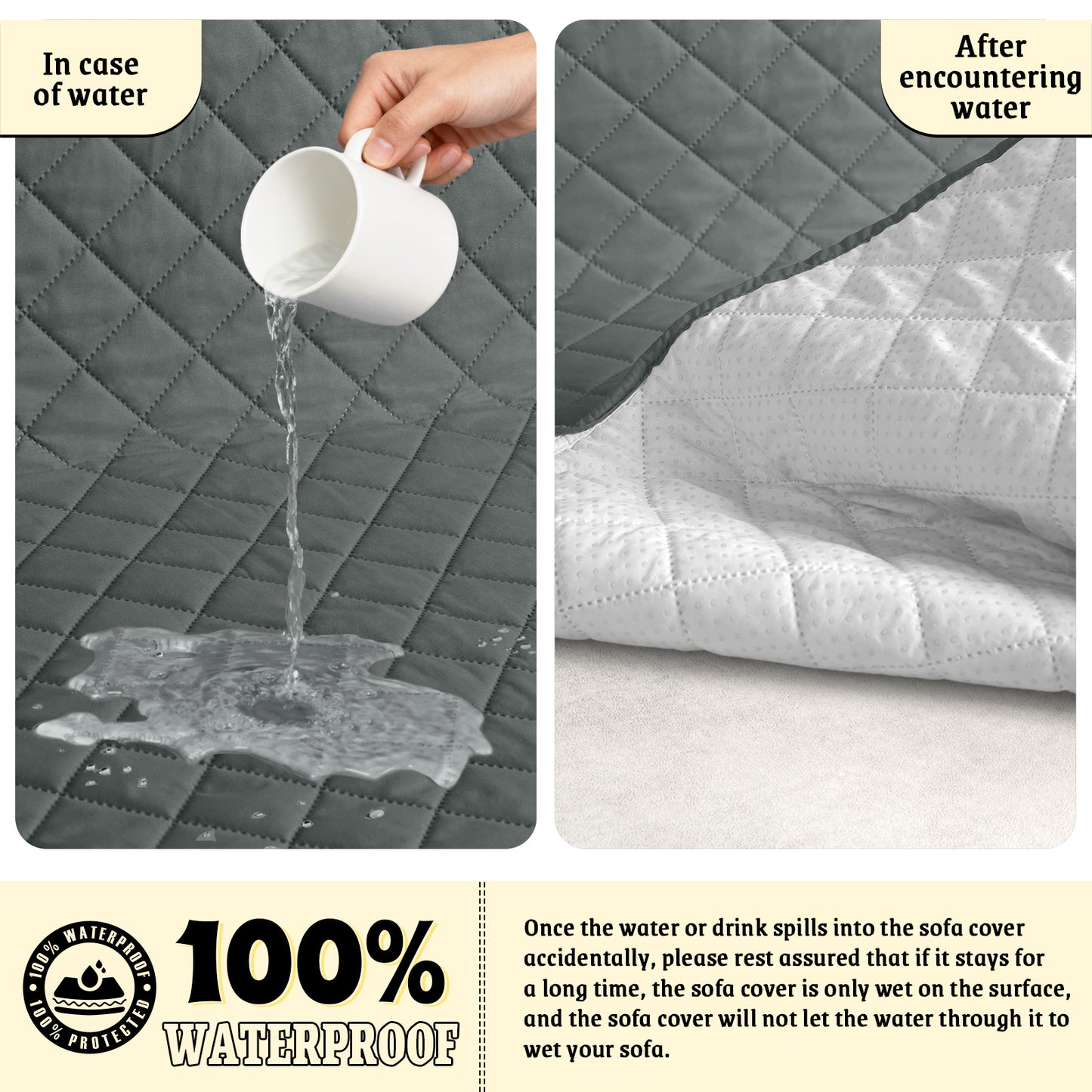 TAOCOCO 100% Waterproof Sofa Couch Covers 1/2/3/4 Seater, Anti Slip Washable Couch Slipcovers with Storage Pockets for Pets Kids