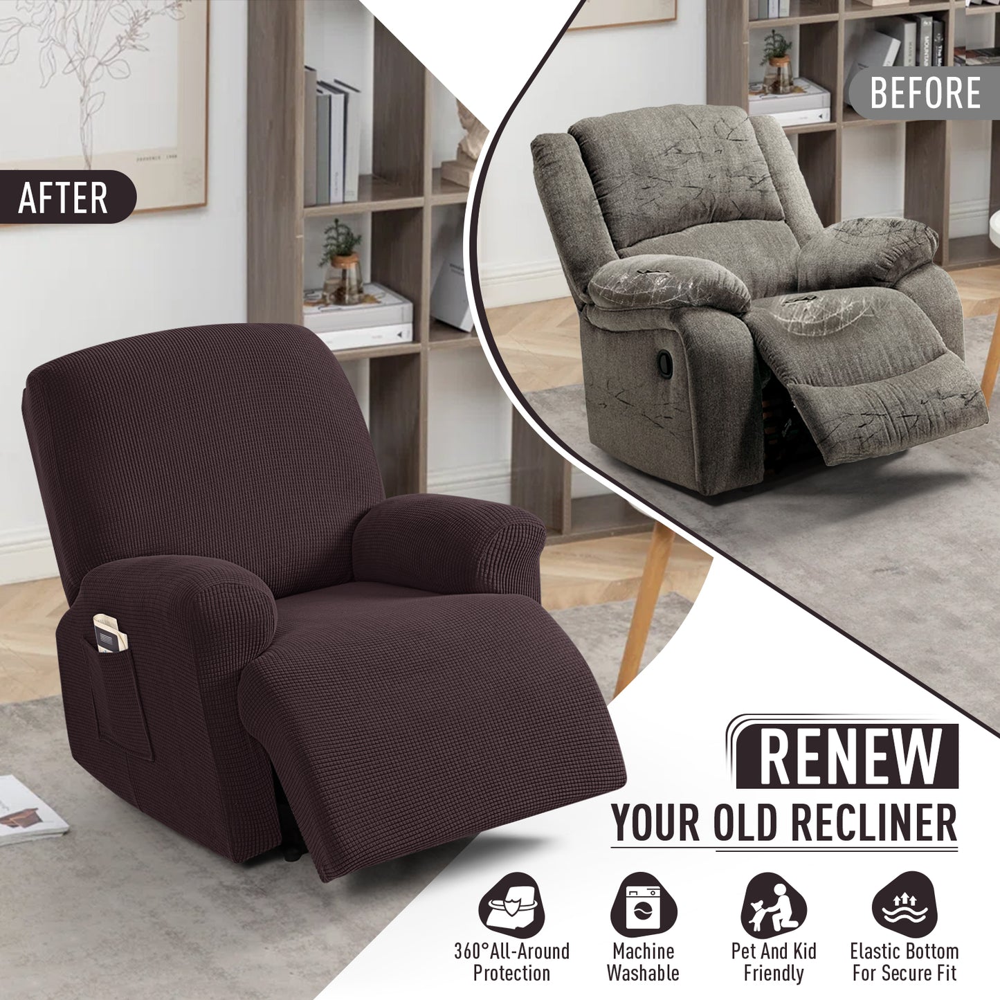 TAOCOCO Oversized 1-Seater Stretch Recliner Cover, Soft Jacquard Couch Protector