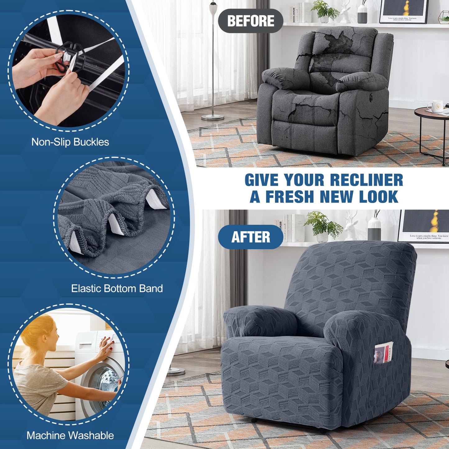 TAOCOCO Stretch Recliner Chair Covers Pet Friendly- 1 Seater / 1 XL Seater / 2 Seater /2 XL Seater / 3 Seater