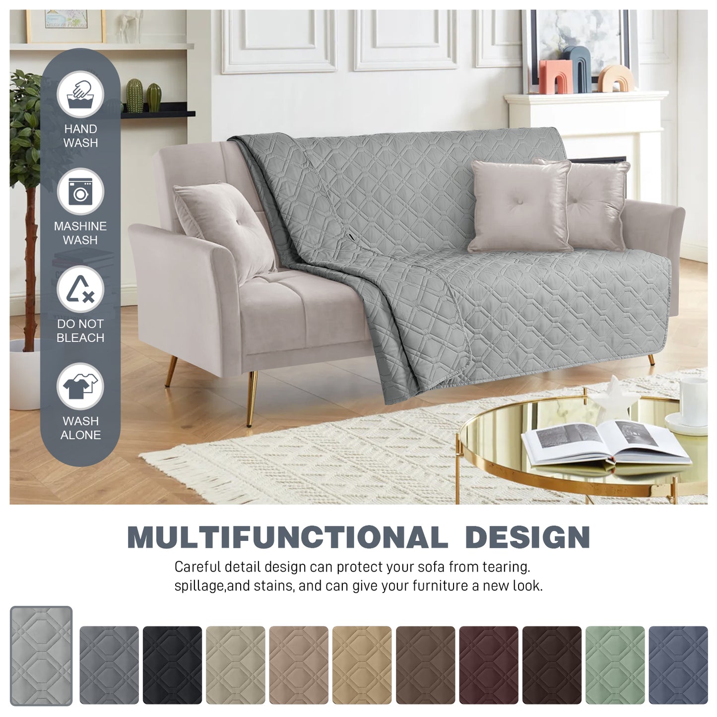 TAOCOCO Reversible Sofa Bed Cover, Sofa Covers, Couch Cover Furniture Protector Sofa Slipcovers suit for Queen Size Bed/Mattress /Big Sofa (Pale Grey, 175*210cm)