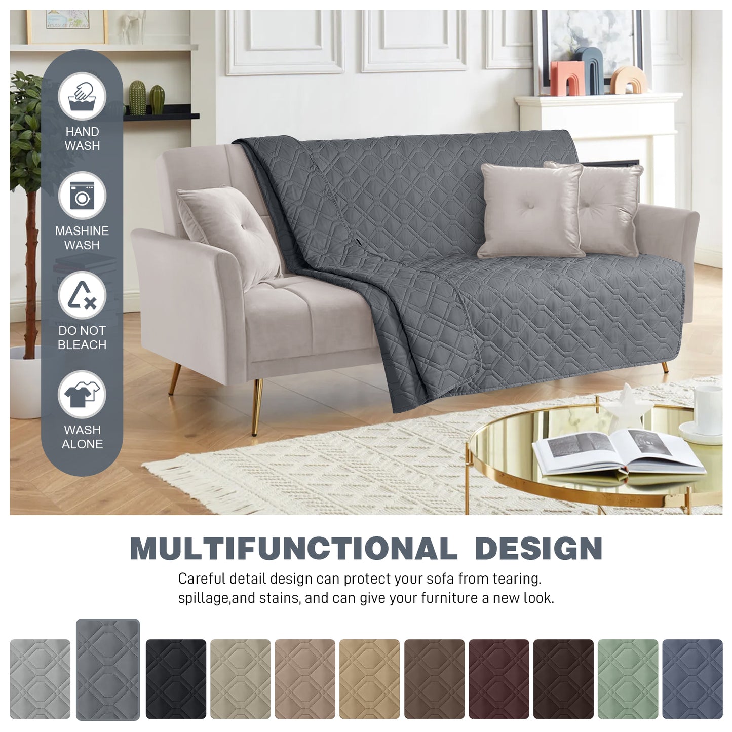 TAOCOCO Reversible Waterproof Bed Spreads 175 * 210CM, Waterproof Dog Sofa Bed Cover, Furniture Sofa Slipcovers(Dark Grey, 68“*82”)