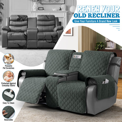 TAOCOCO 100% Waterproof Loveseat Recliner Cover with Center Console,  Washable Split Sofa Cover Protector for Pets Kids