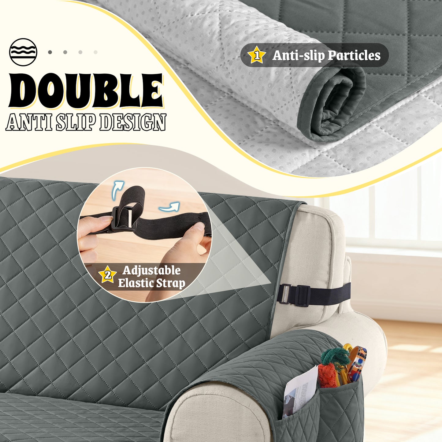 TAOCOCO 100% Waterproof Sofa Couch Covers 1/2/3/4 Seater, Anti Slip Washable Couch Slipcovers with Storage Pockets for Pets Kids