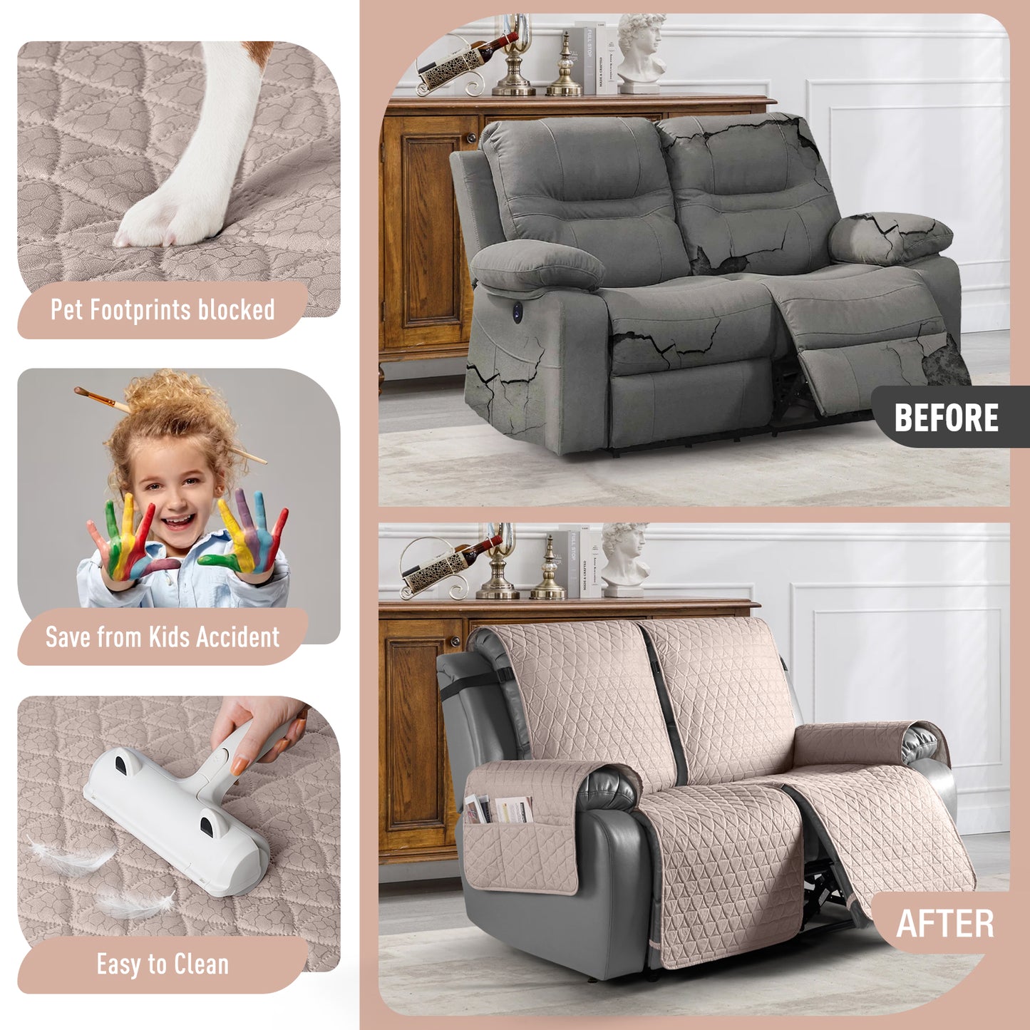 TAOCOCO 100% Waterproof Loveseat Recliner Covers