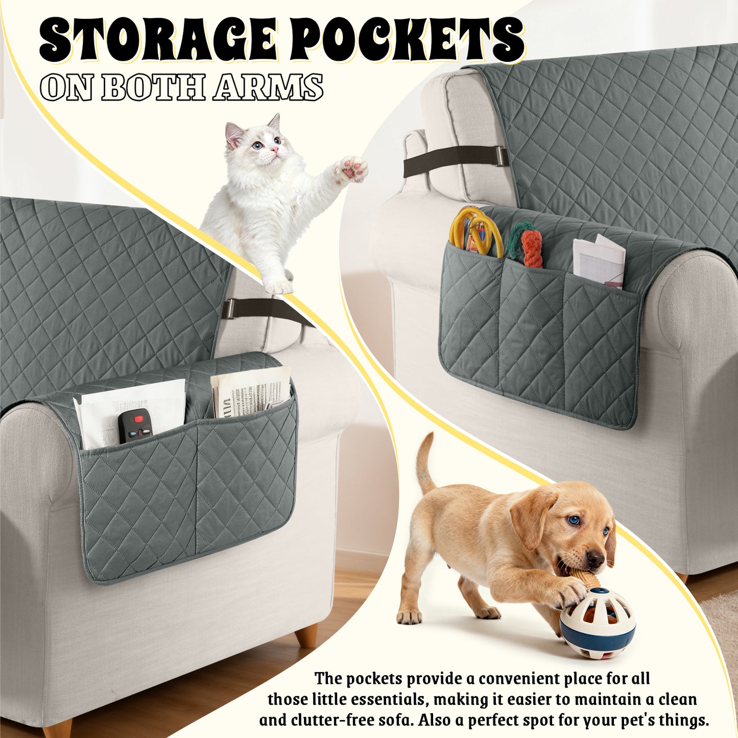 TAOCOCO 100% Waterproof Sofa Couch Covers 1/2/3/4 Seater, Anti Slip Washable Couch Slipcovers with Storage Pockets for Pets Kids