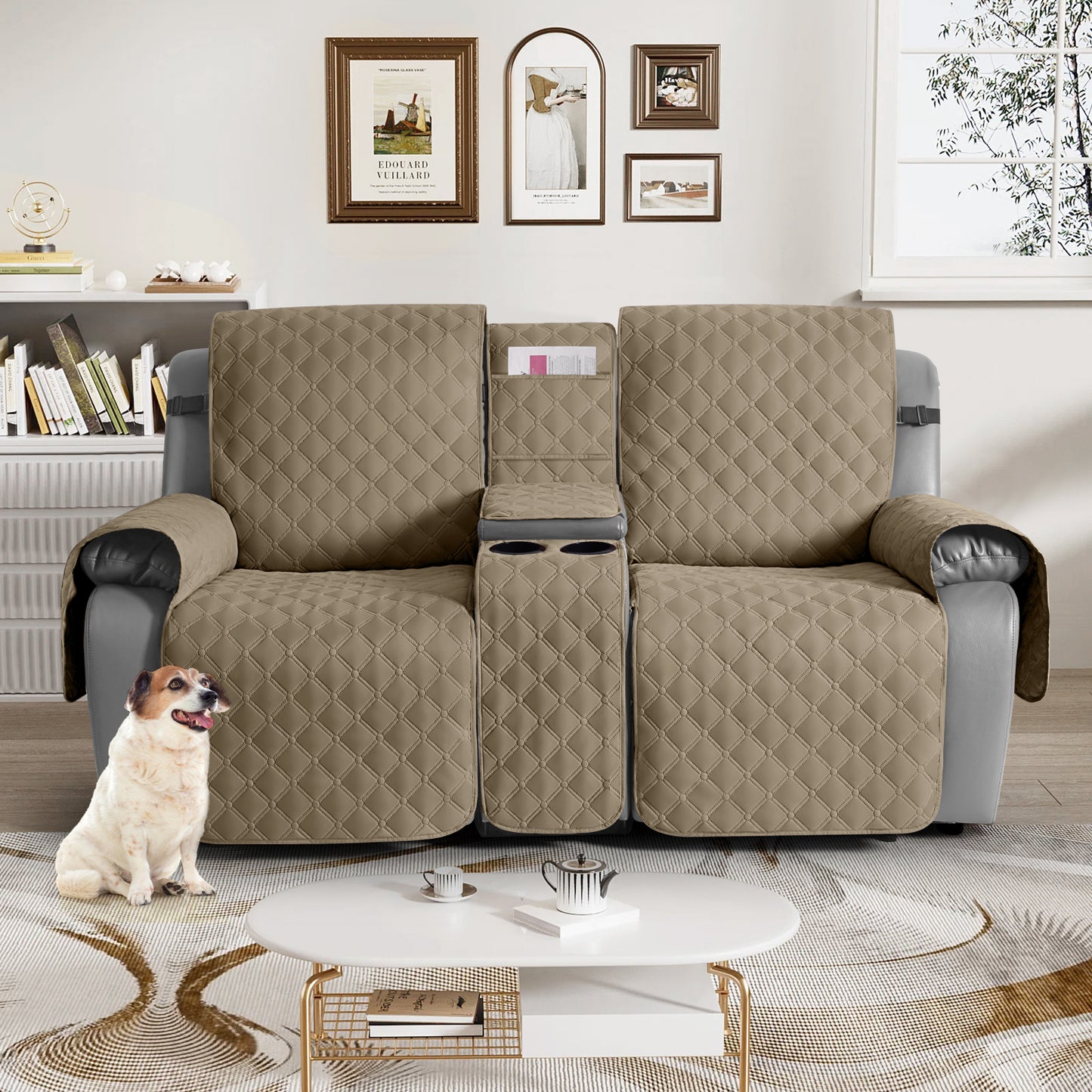 TAOCOCO 100% Waterproof Loveseat Recliner Cover with Center Console,  Washable Split Sofa Cover Protector for Pets Kids