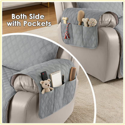 TAOCOCO 3 Seater Recliner Covers,Armchair Slipcovers,Waterproof Recliner Protector,Armchair Covers with Pockets,Anti Slip Reclining Sofa Covers,Arm Chair Covers for Pets/Dogs (Light Grey)