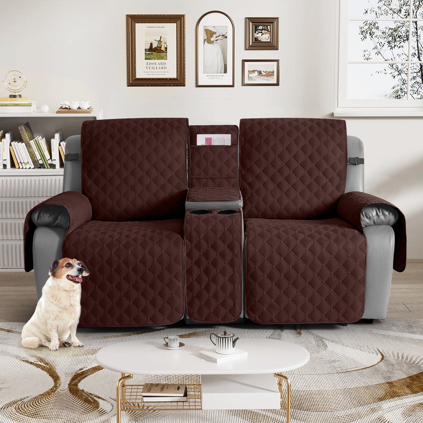 TAOCOCO 100% Waterproof Loveseat Recliner Cover with Center Console,  Washable Split Sofa Cover Protector for Pets Kids