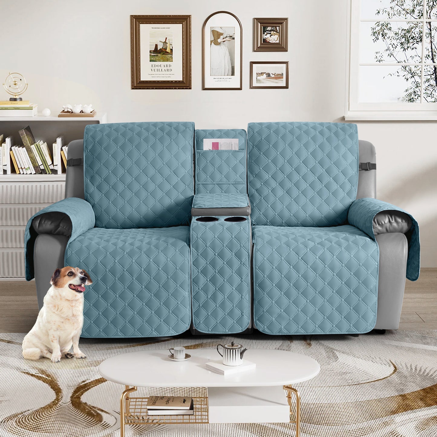 TAOCOCO 100% Waterproof Loveseat Recliner Cover with Center Console,  Washable Split Sofa Cover Protector for Pets Kids