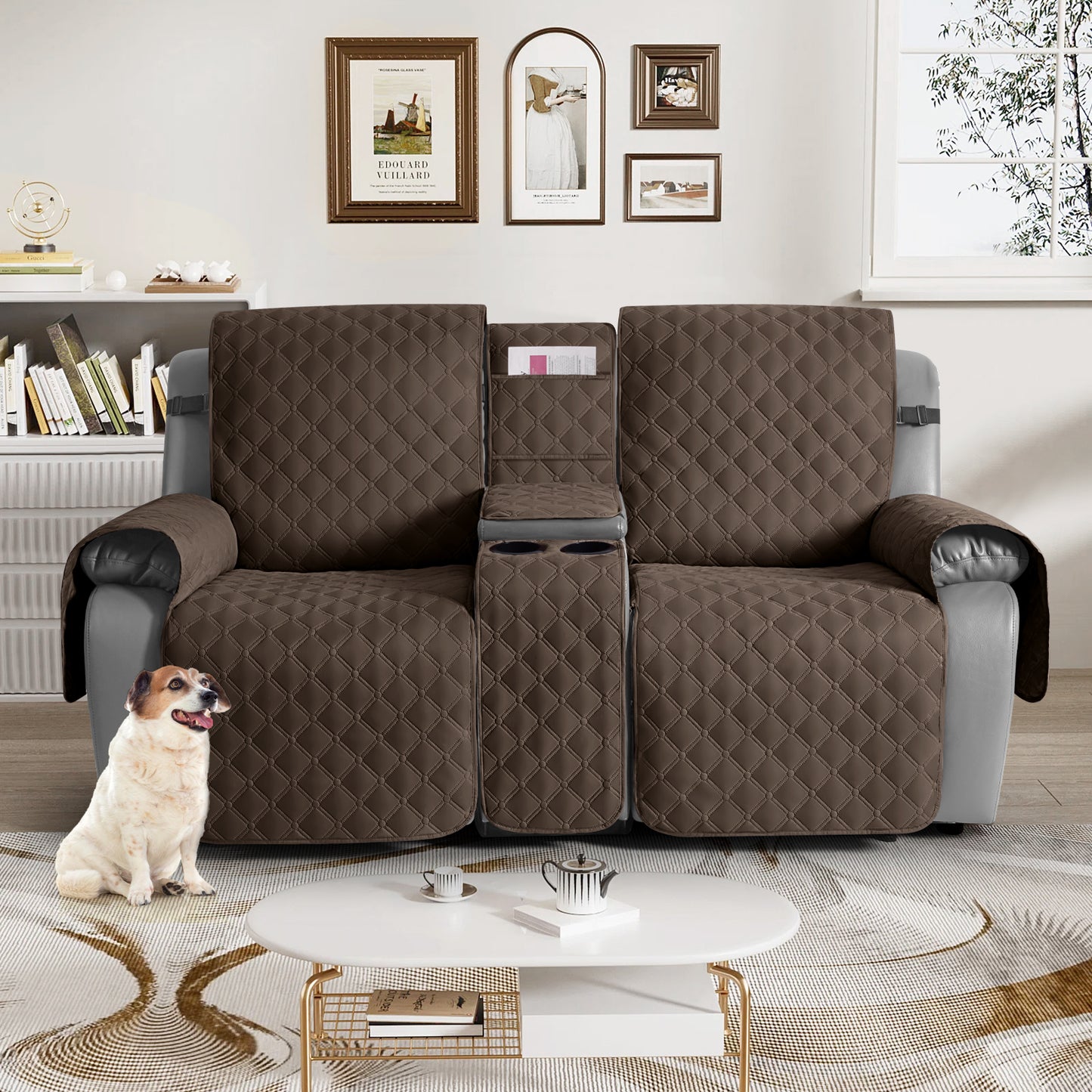 TAOCOCO 100% Waterproof Loveseat Recliner Cover with Center Console,  Washable Split Sofa Cover Protector for Pets Kids