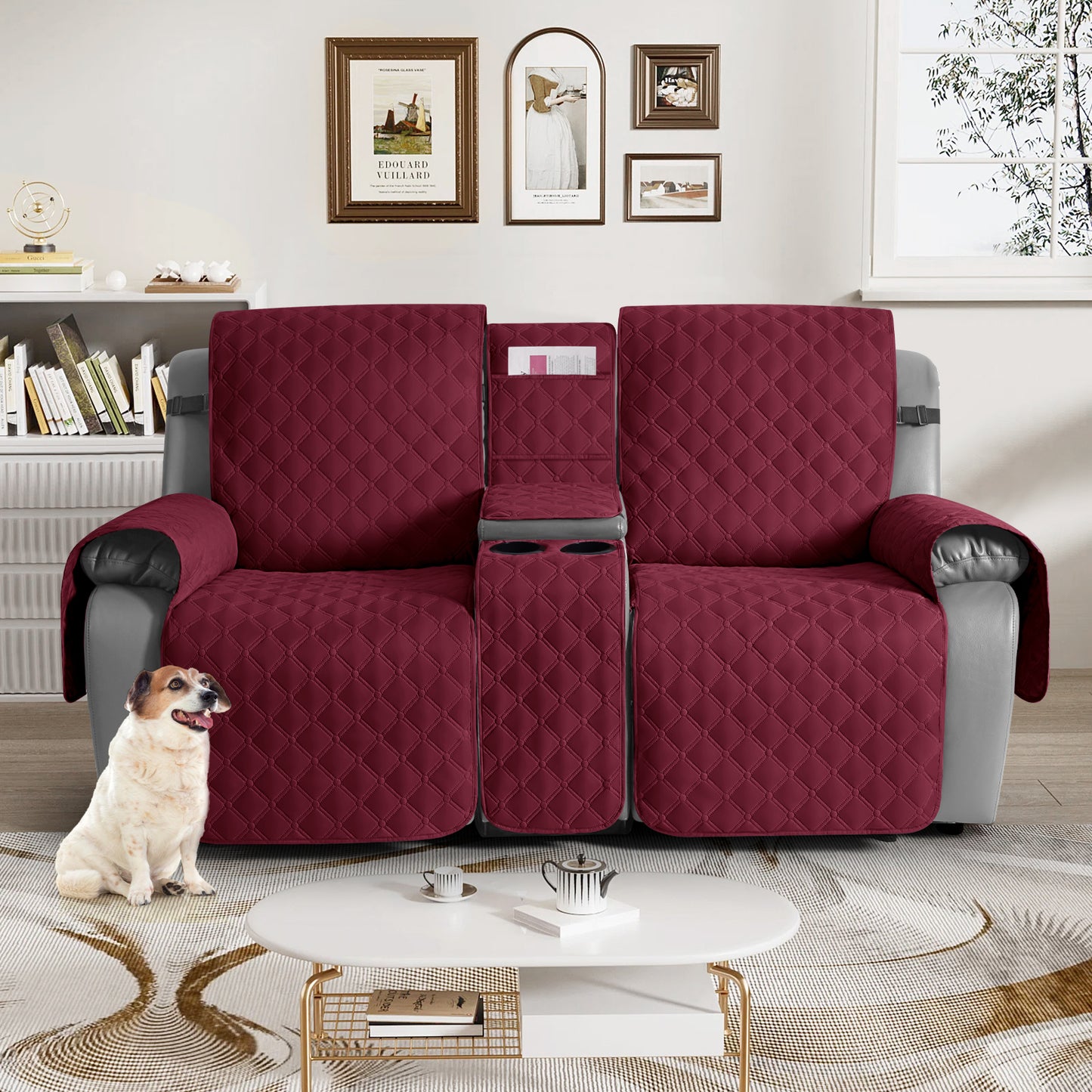 TAOCOCO 100% Waterproof Loveseat Recliner Cover with Center Console,  Washable Split Sofa Cover Protector for Pets Kids