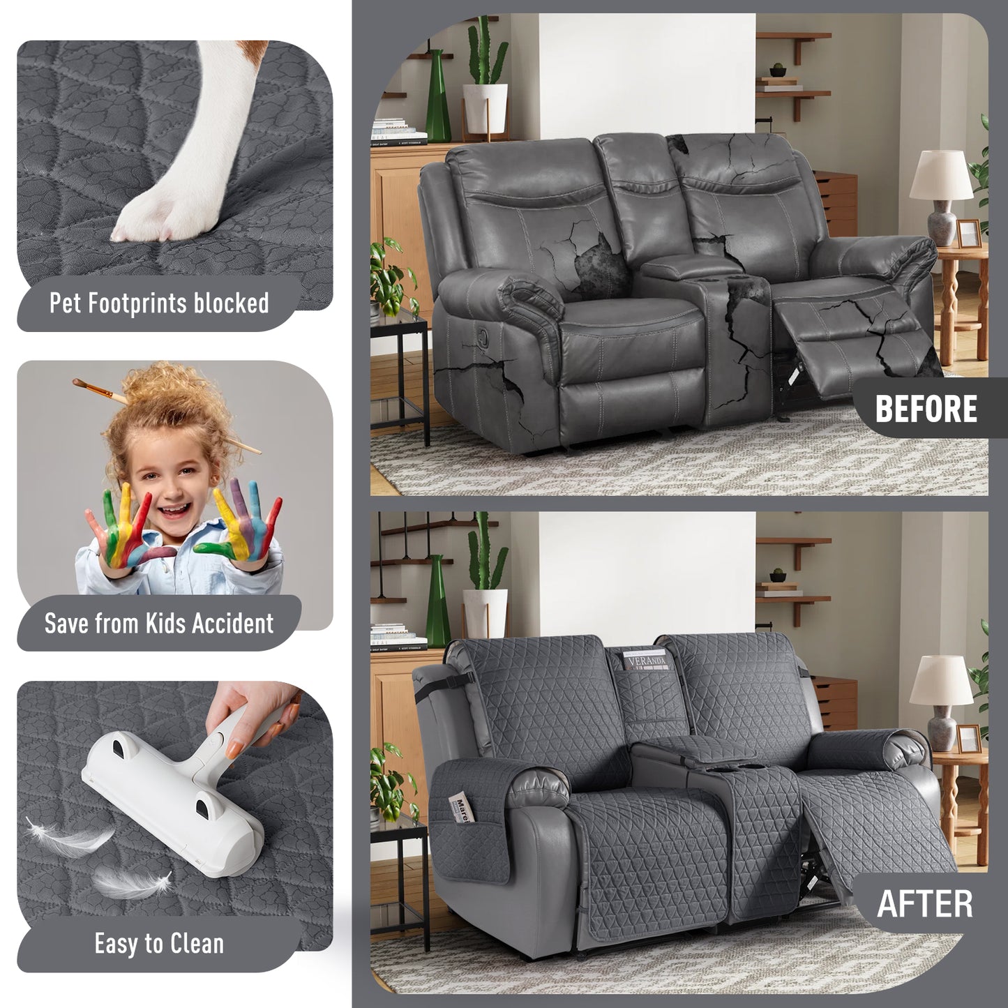 TAOCOCO 100% Waterproof Loveseat Recliner Covers with Console