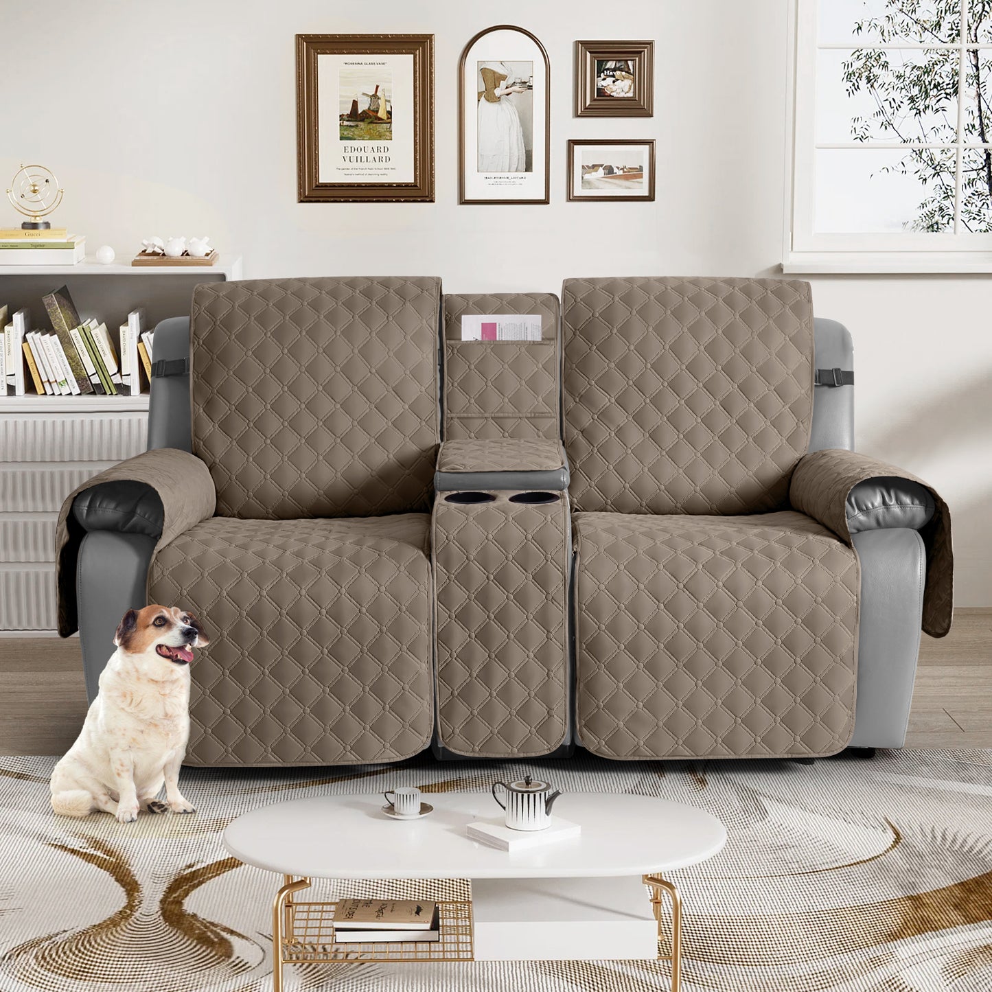 TAOCOCO 100% Waterproof Loveseat Recliner Cover with Center Console,  Washable Split Sofa Cover Protector for Pets Kids