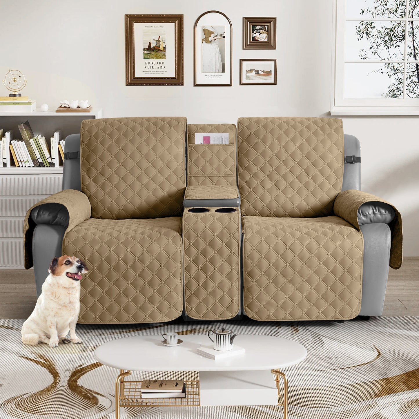 TAOCOCO 100% Waterproof Loveseat Recliner Cover with Center Console,  Washable Split Sofa Cover Protector for Pets Kids