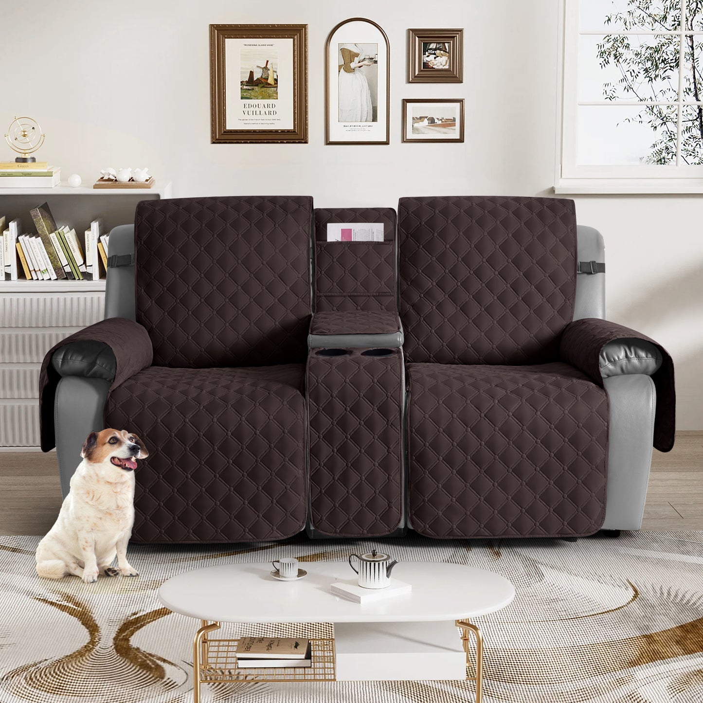 TAOCOCO 100% Waterproof Loveseat Recliner Cover with Center Console,  Washable Split Sofa Cover Protector for Pets Kids