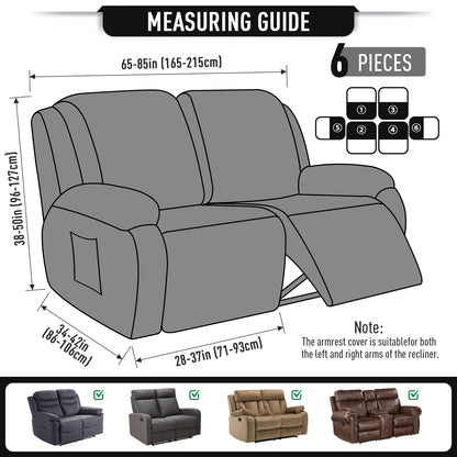 TAOCOCO 6-Piece 2XL Dual Recliner Loveseat Slipcover, Stretch Jacquard 2-Seater Sofa Cover