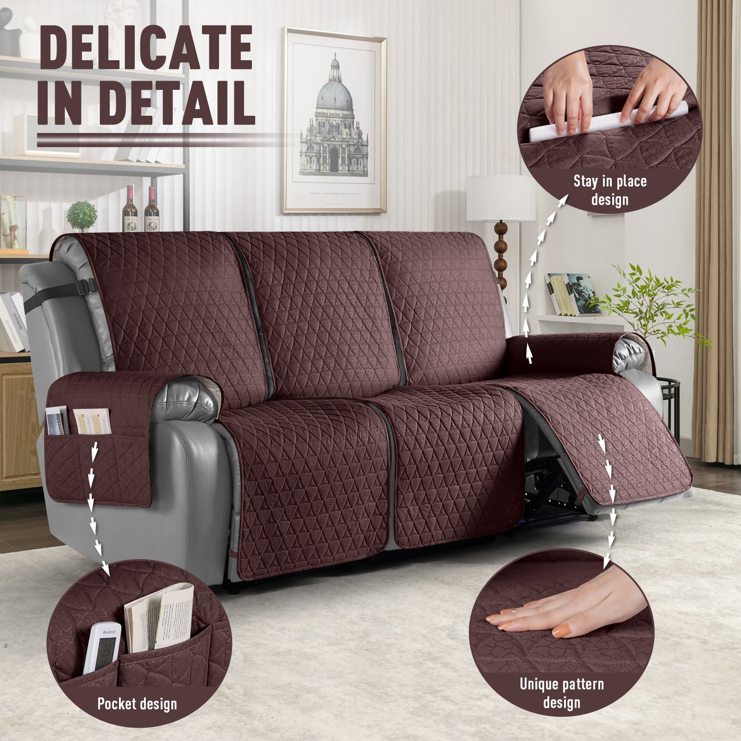 TAOCOCO 100% Waterproof 3-Seater Recliner Cover, One-Piece Non-Slip Washable Couch Protector