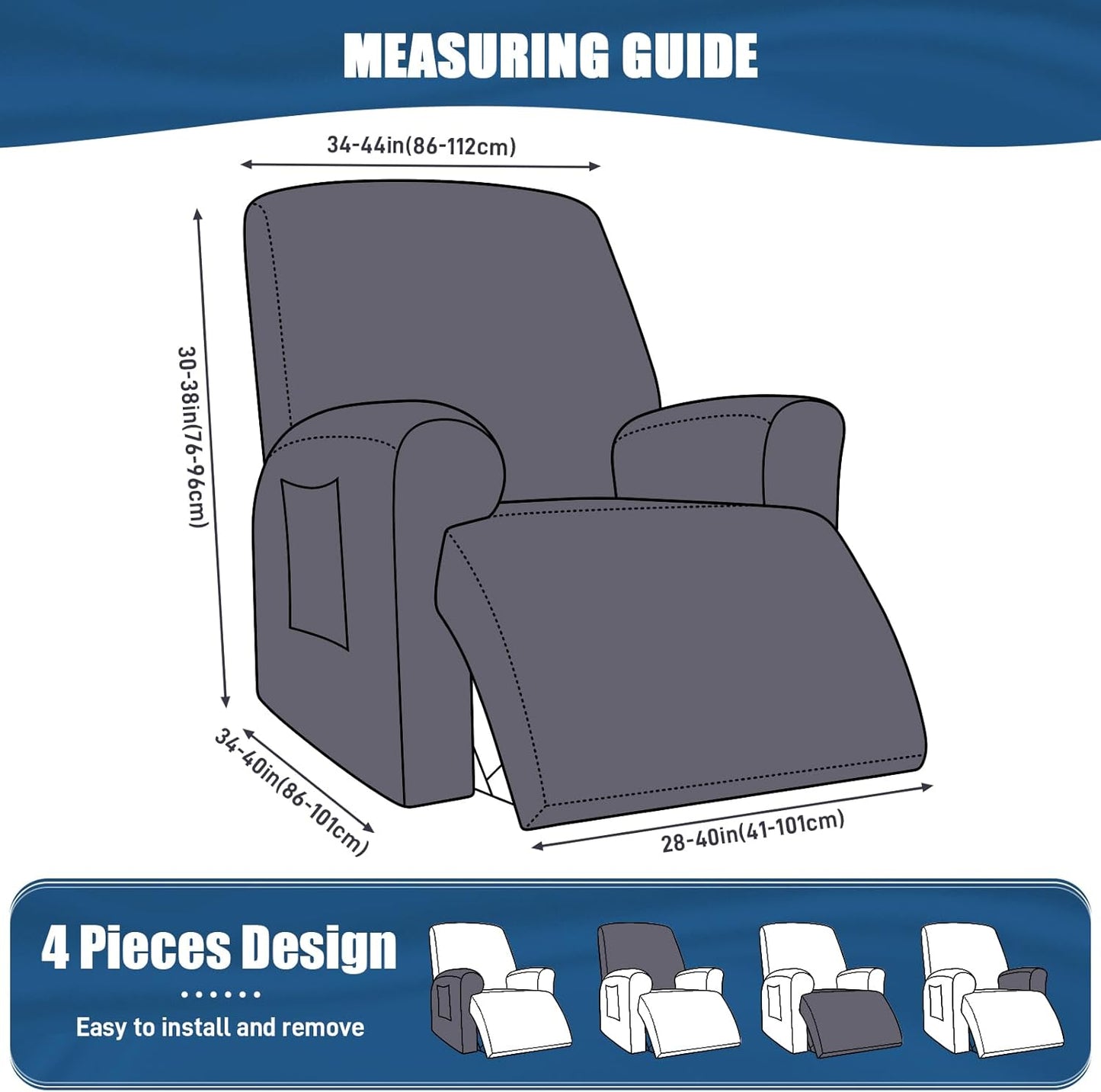 Recliner Chair Covers 4-Pieces for Oversized Recliner - 1 seat