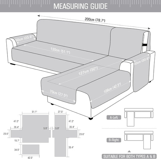 TAOCOCO 100% Waterproof 3-Piece Reversible L-Shaped Sectional Sofa Cover with Chaise, Small Size