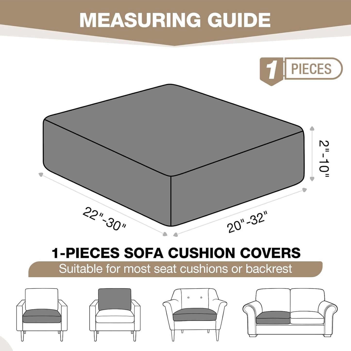 TAOCOCO 1 Piece Polyester Couch Cushion Covers for 1 /2/3 Seater Cushion Covers