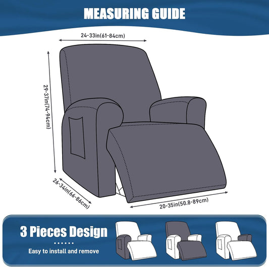 TAOCOCO Recliner Chair Covers Stretch Polyester Fabric 3-Piece for Large Recliners, Soft, Breathable and Skin-Friendly Furniture Protector, Washable