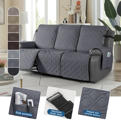 TAOCOCO 3 Seater Recliner Sofa Cover - Waterproof & Anti-Slip Armchair Slipcover - Reclining Chair Protector with Storage Pockets - Washable Furniture Cover for Dogs & Cats (Drak Grey)