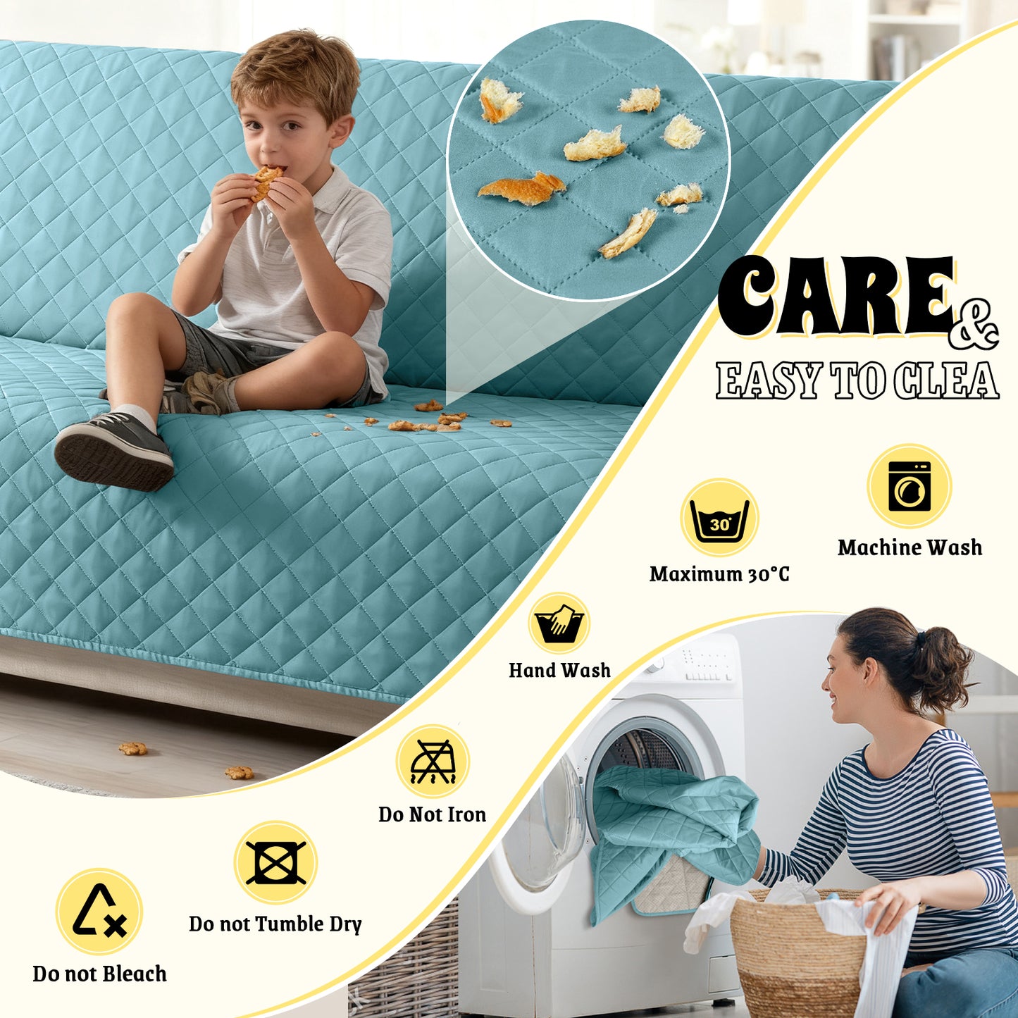 TAOCOCO Sofa Protector 100% Waterproof Sofa Covers 3 Seater,Sofa Slipcovers with Storage Pockets,Anti Slip Couch Covers(Sky Blue)