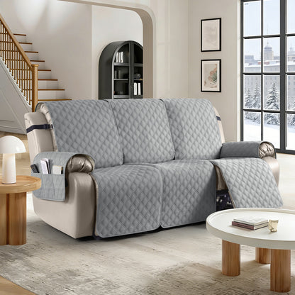 TAOCOCO 3 Seater Recliner Covers,Armchair Slipcovers,Waterproof Recliner Protector,Armchair Covers with Pockets,Anti Slip Reclining Sofa Covers,Arm Chair Covers for Pets/Dogs (Light Grey)