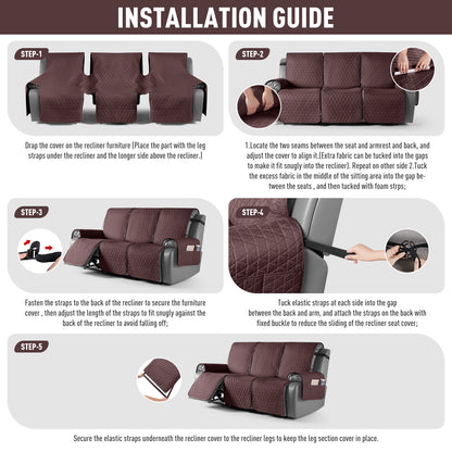 TAOCOCO 100% Waterproof 3-Seater Recliner Cover, One-Piece Non-Slip Washable Couch Protector