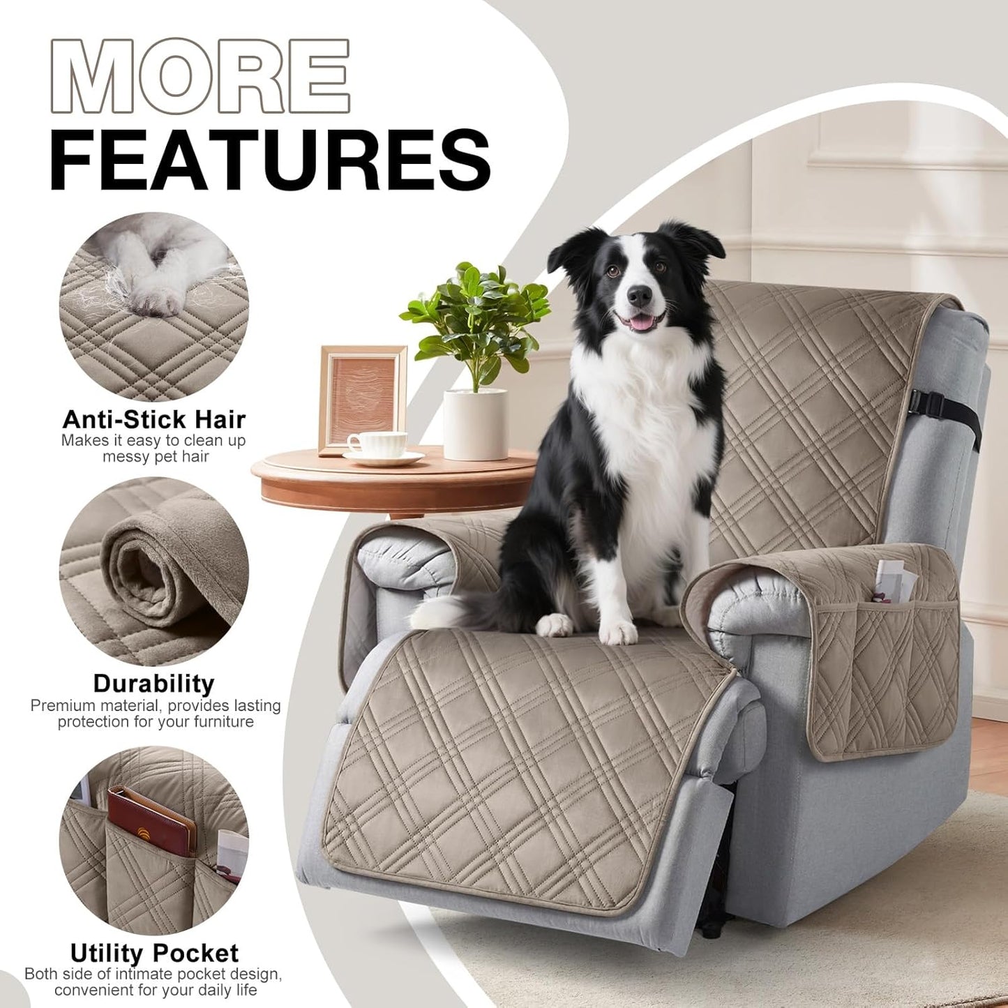TAOCOCO 100% Waterproof Velvet 1-Seater Recliner Chair Cover-30inch