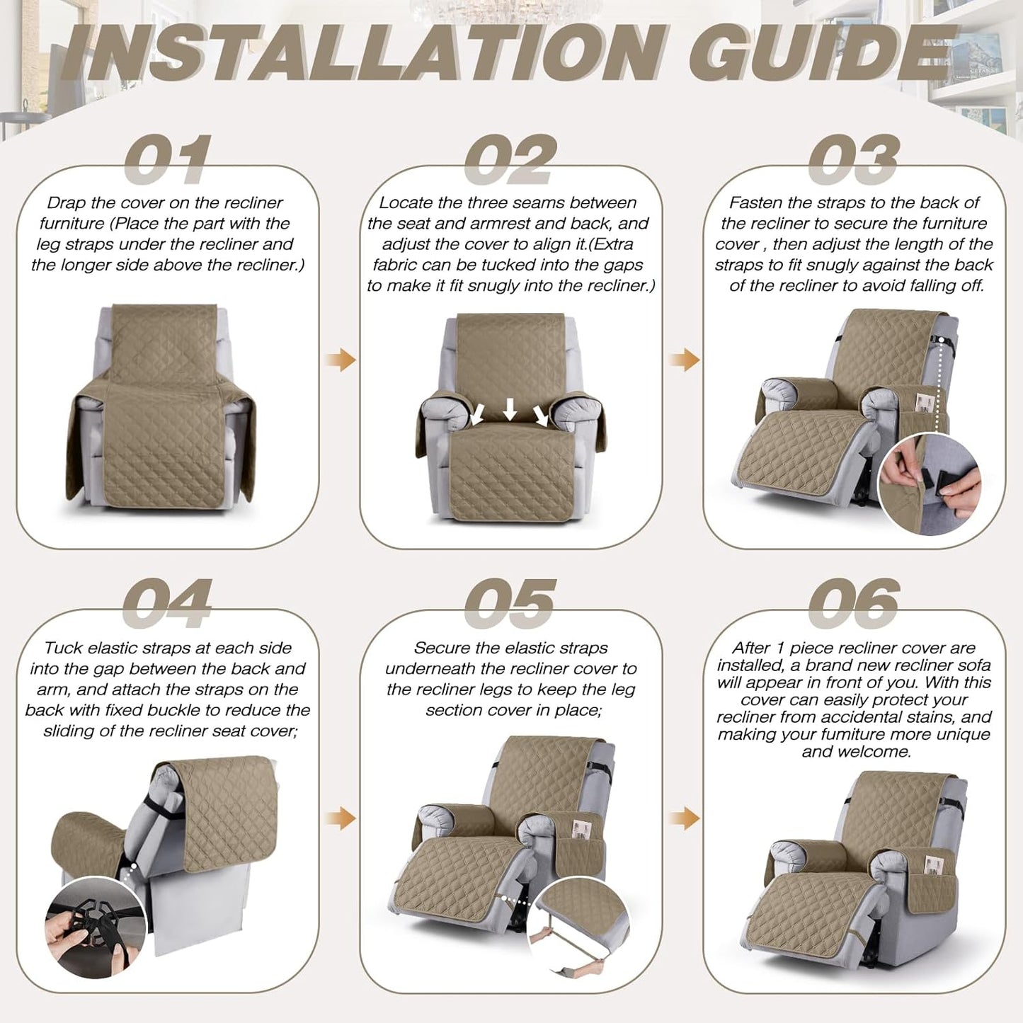 TAOCOCO 100% Waterproof 1-Seater Recliner Cover, 28 Inch