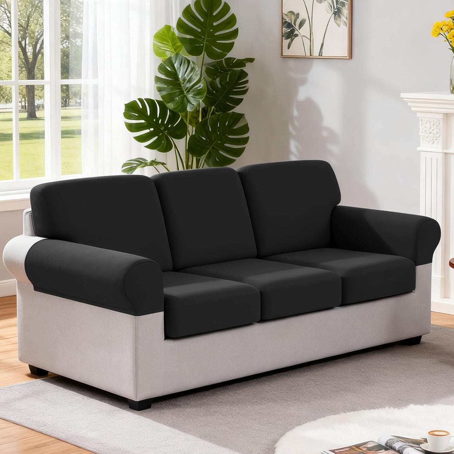 TAOCOCO Sofa Arm Covers 2 Pieces Stretch Armrest Cover for 3 Cushion Sofa Sectional L Shape Couch