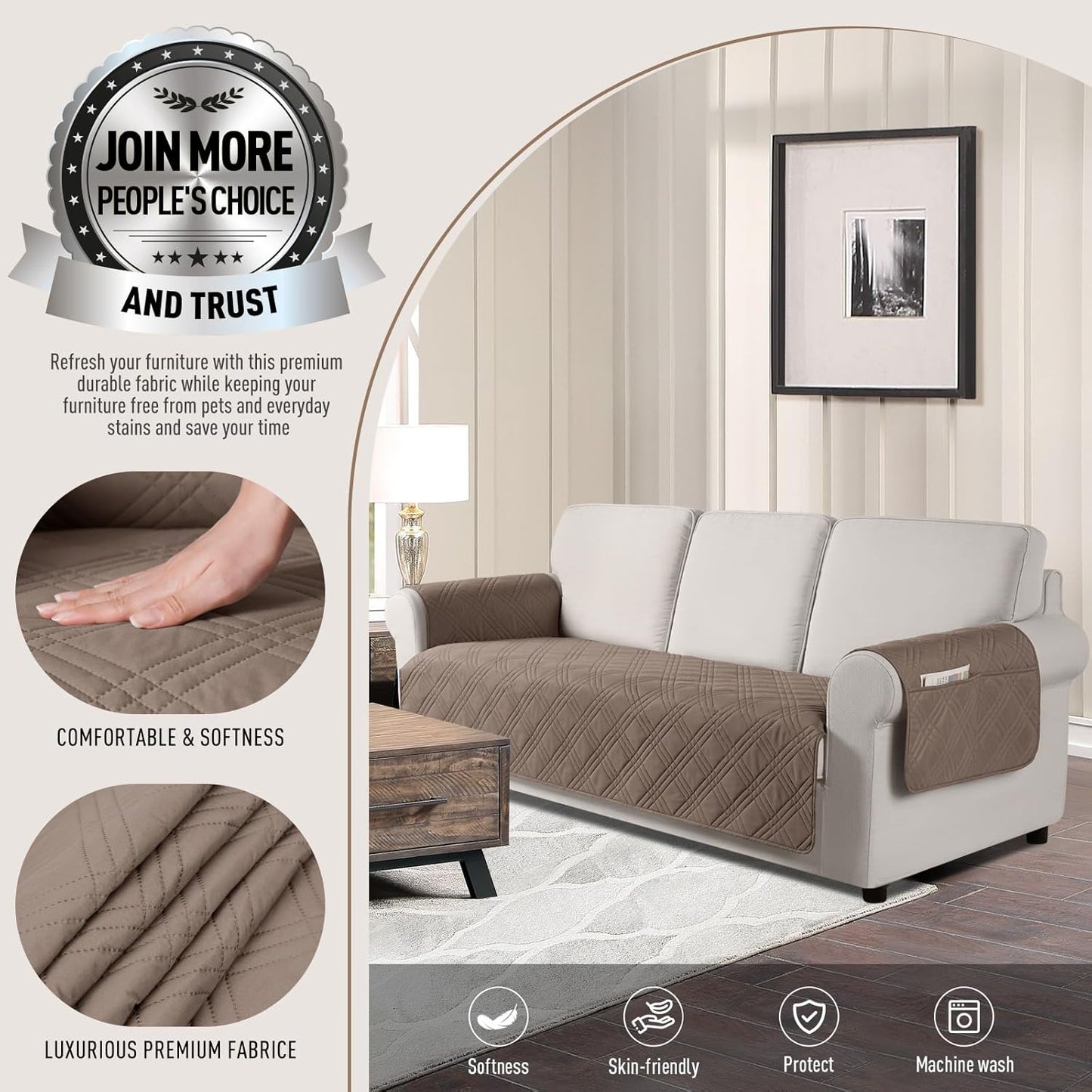 TAOCOCO 100% Waterproof 3-Seater Pet Couch Cover with Non-Slip Backing-72.4''
