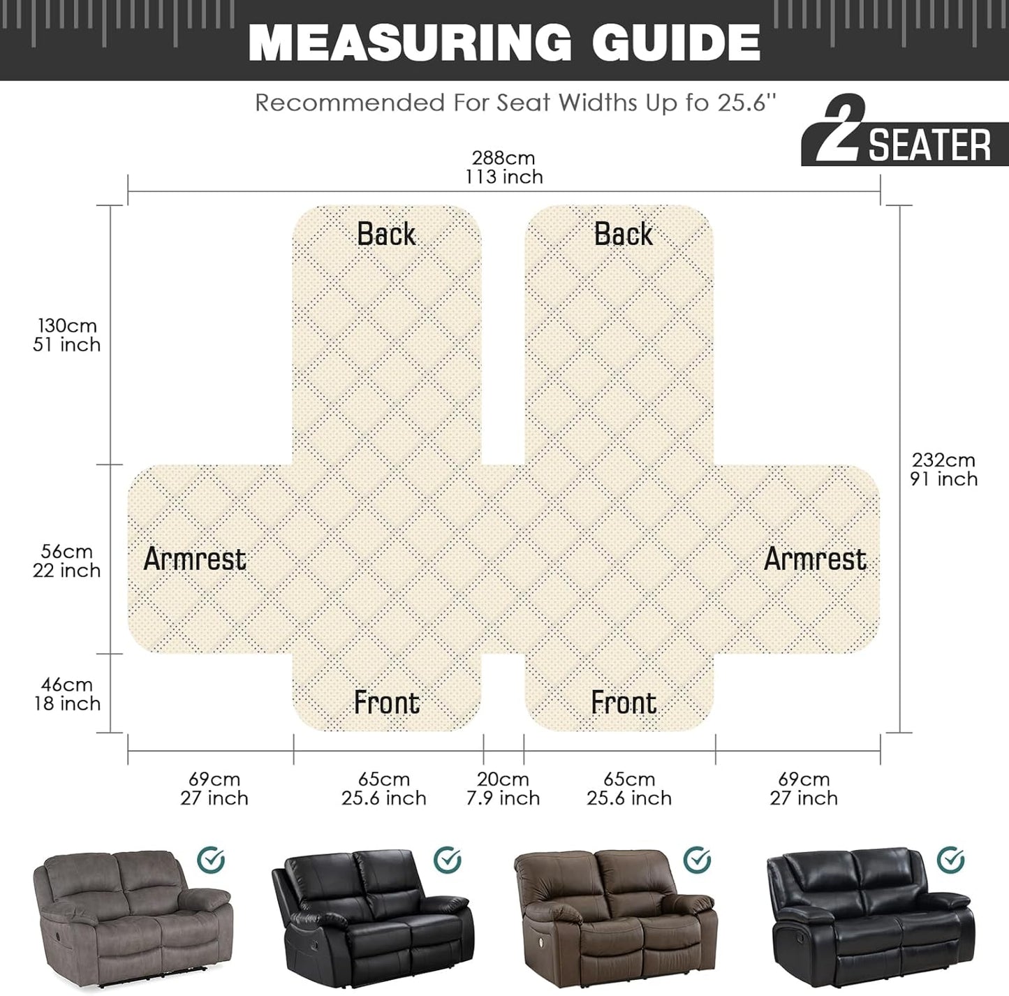 TAOCOCO 100% Waterproof 25.6 Inch 2-Seater Recliner Couch Cover