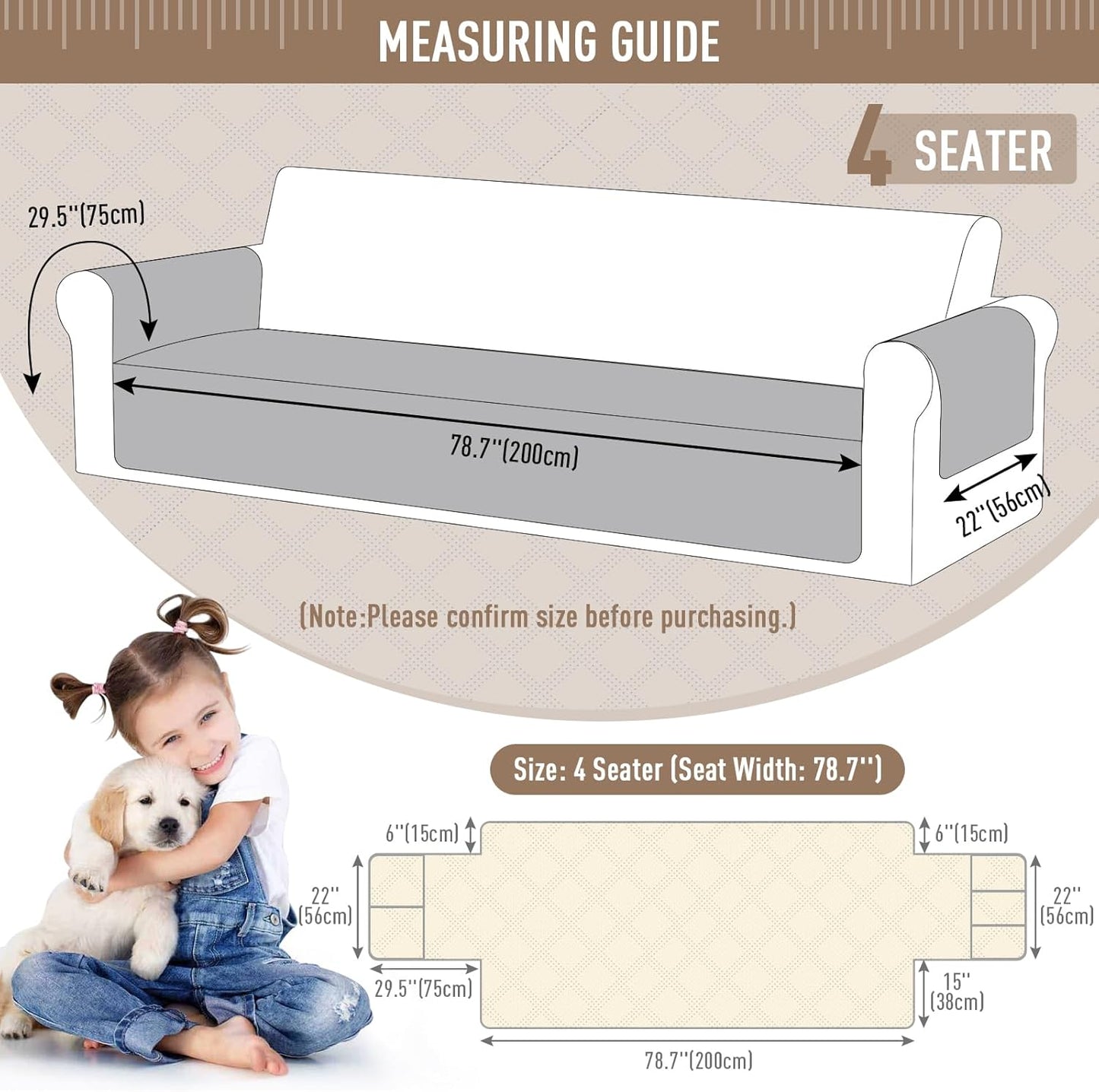 TAOCOCO 100% Waterproof 3-Seater Pet Couch Cover with Non-Slip Backing-78.7inch