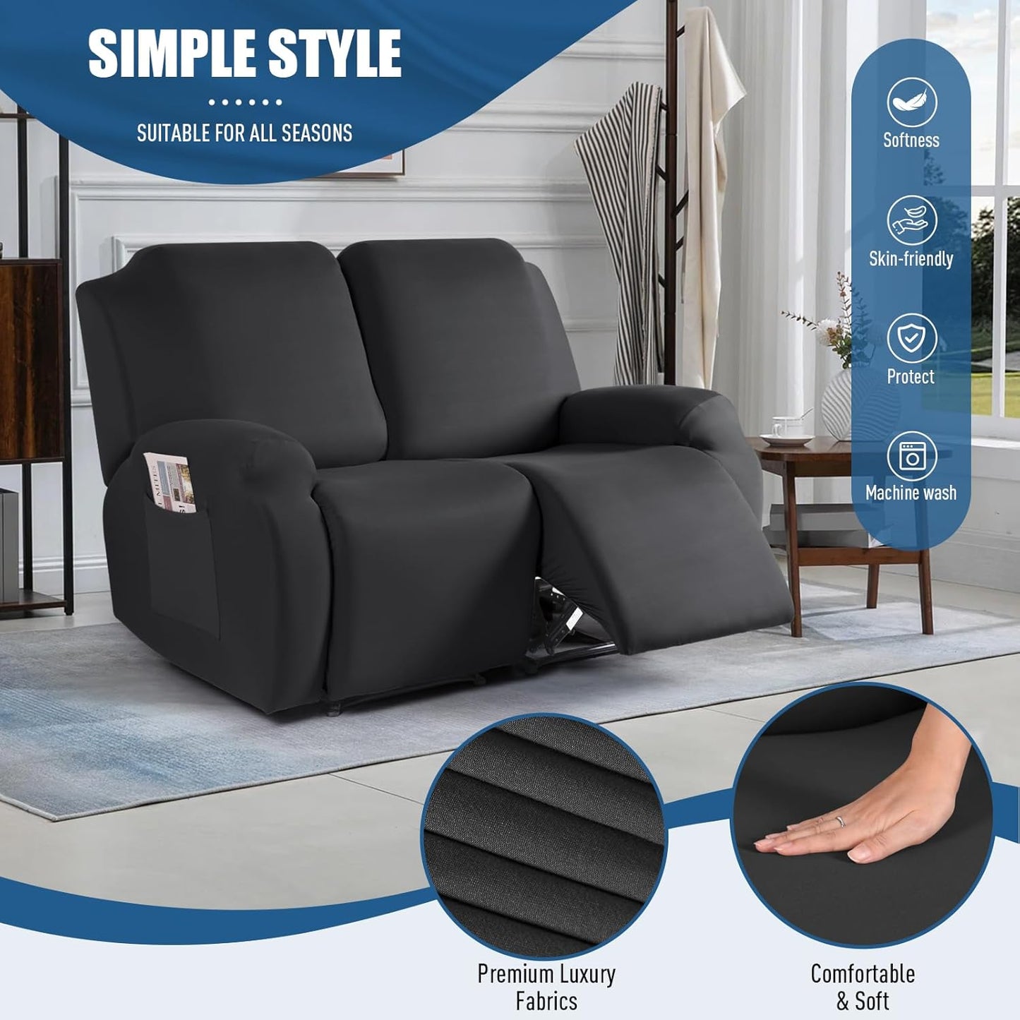 Recliner Loveseat Covers Stretch Sofa Covers for 2 Seat Large Reclining Couch