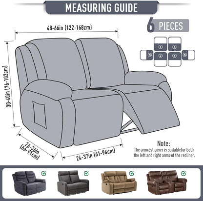 TAOCOCO Recliner Loveseat Slipcover 6 Pieces Dual Recliner Sofa Covers for 2 Seat
