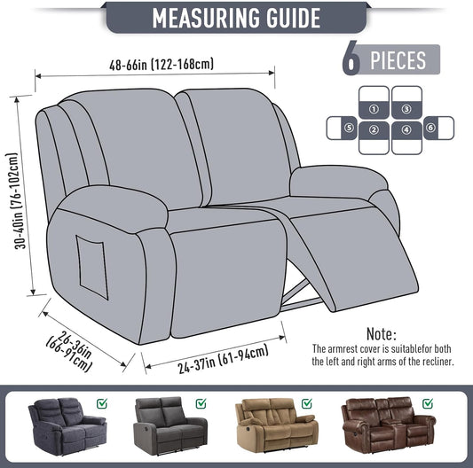 TAOCOCO Recliner Loveseat Slipcover 6 Pieces Dual Recliner Sofa Covers for 2 Seat