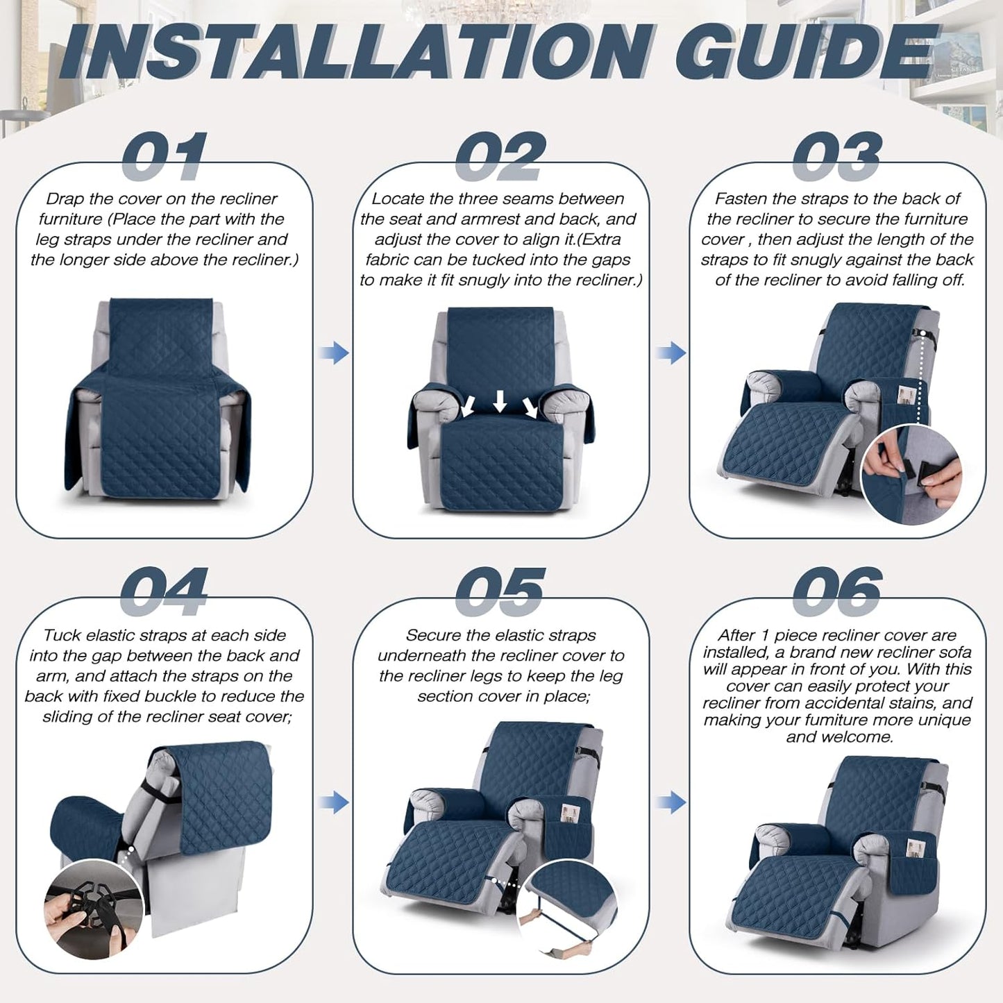 TAOCOCO 100% Waterproof 1-Seater Recliner Cover, 25 Inch