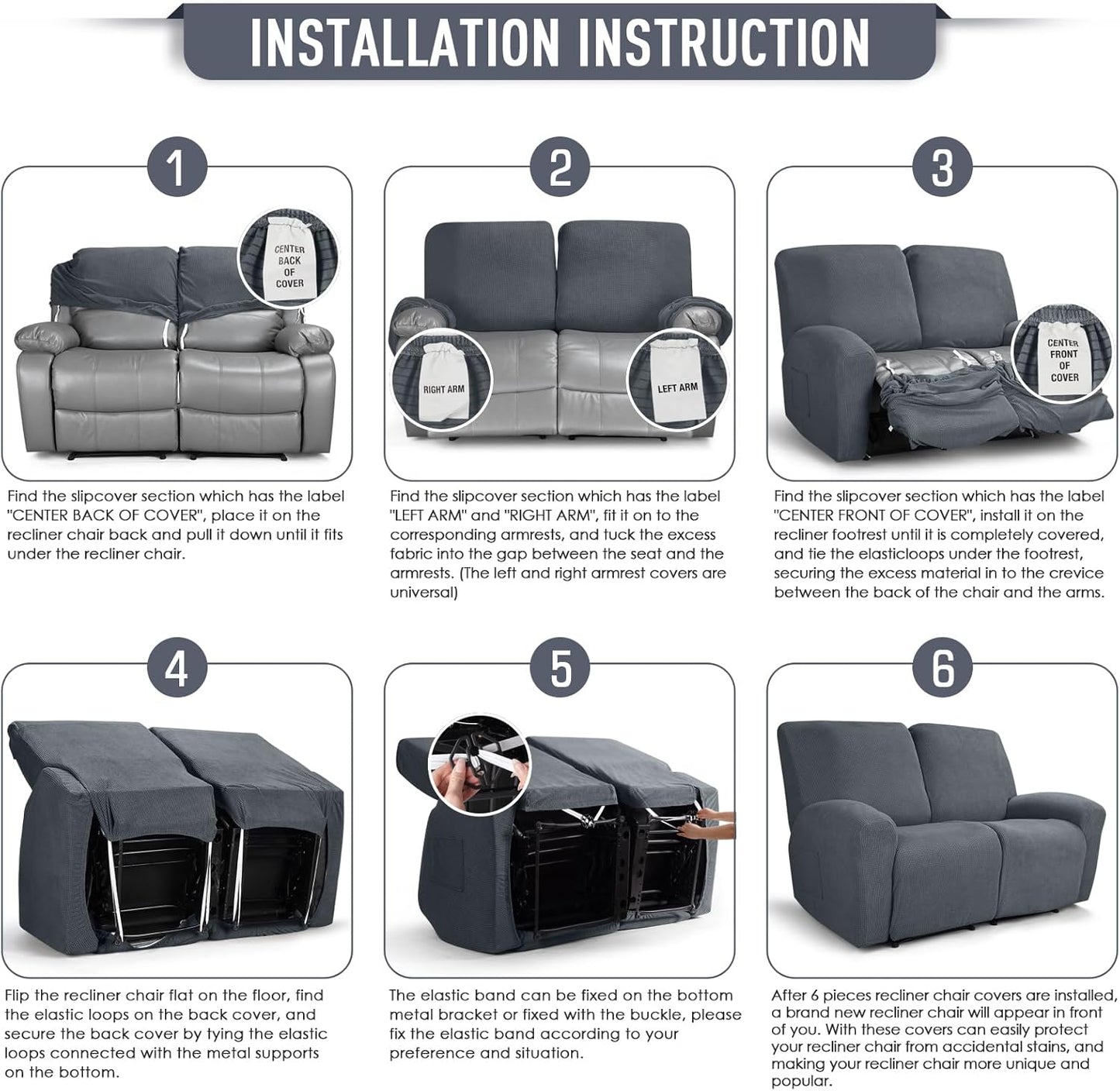 TAOCOCO Recliner Loveseat Slipcover 6 Pieces Dual Recliner Sofa Covers for 2 Seat