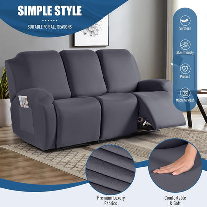 3-Piece Stretch Polyester 3-Seater Recliner Sofa Slipcover