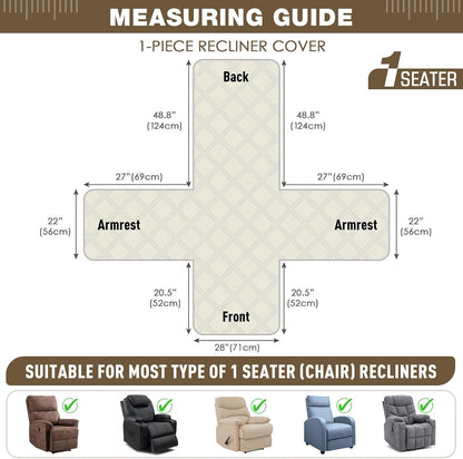 TAOCOCO 100% Waterproof 28 Inch  1-Seater Recliner Chair Cover with Side Pocket & Anti-Slip Straps