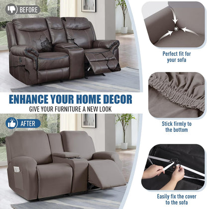 1-Piece Polyester Fabric Stretch Recliner Cover - 1 Recliner Chair/1 Seat armless /2 Seat with Console