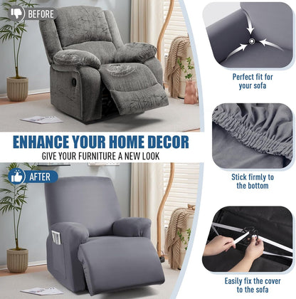 Recliner Chair Covers 4-Pieces for Oversized Recliner - 1 seat