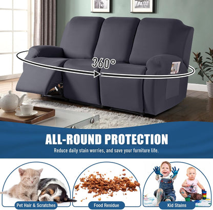 3-Piece Stretch Polyester 3-Seater Recliner Sofa Slipcover
