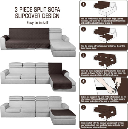 TAOCOCO 100% Waterproof 3-Piece Reversible L-Shaped Sectional Sofa Cover with Chaise, Large Size