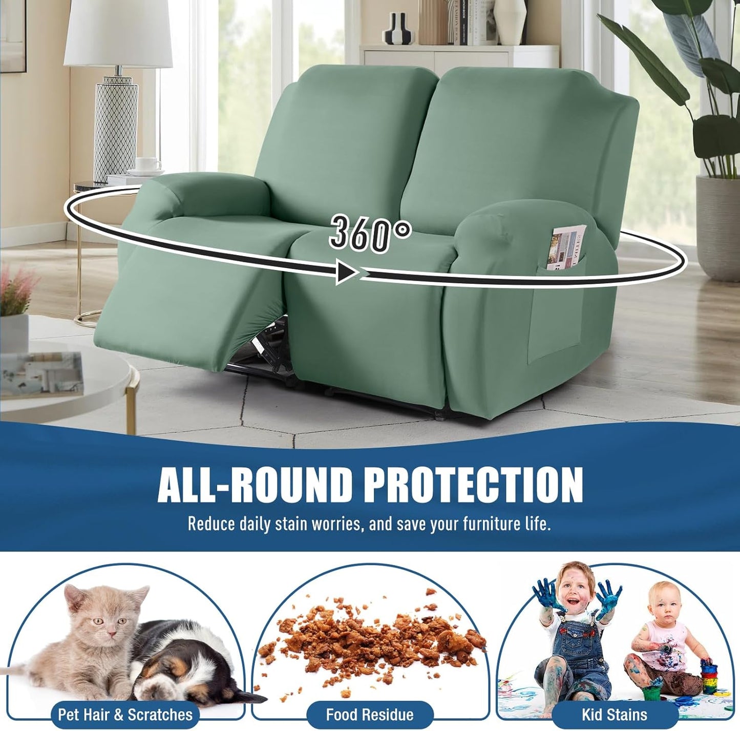 2-Piece  Stretch Polyester Covers for  Recliners - 2 seat