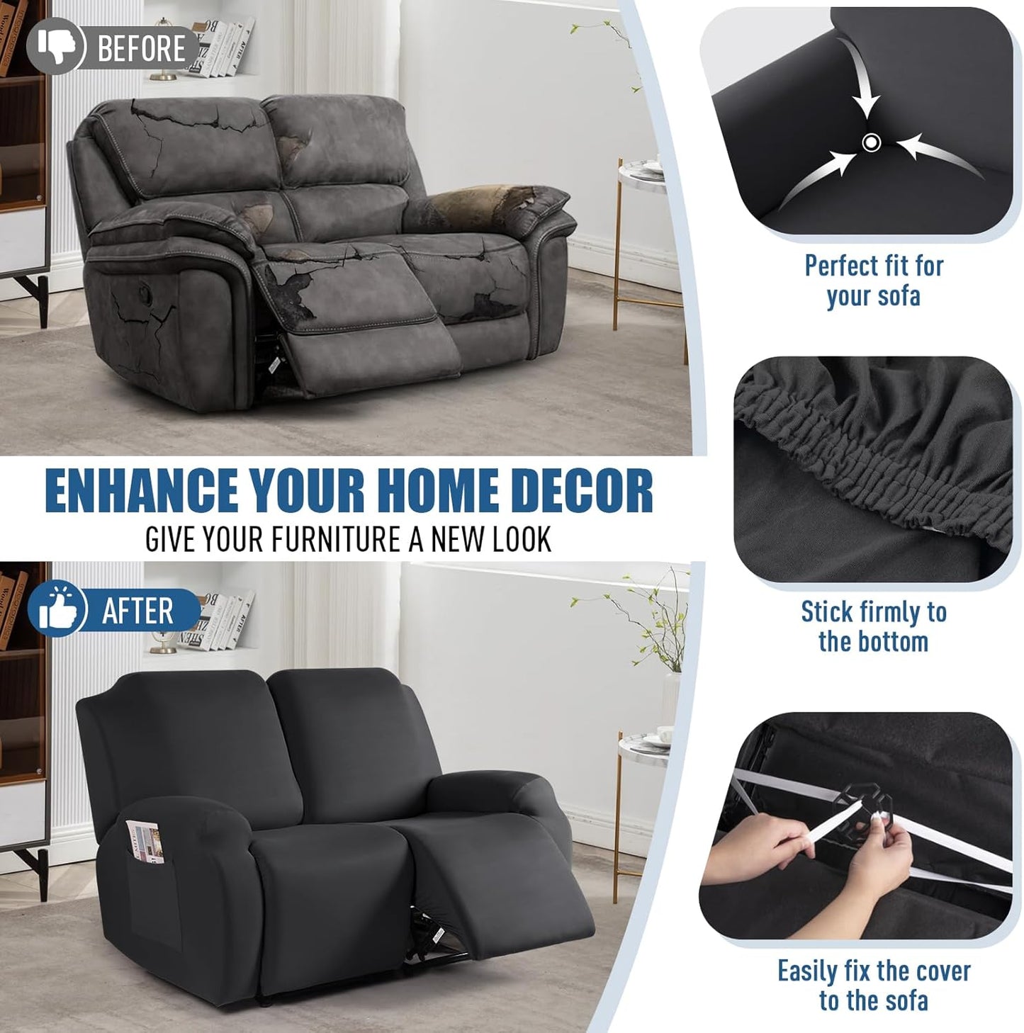 Recliner Loveseat Covers Stretch Sofa Covers for 2 Seat Large Reclining Couch